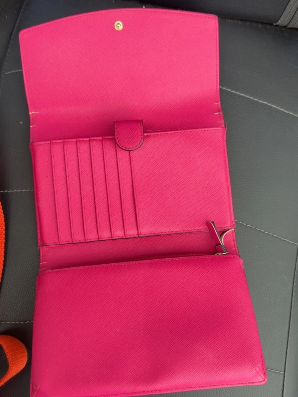 Kate Spade New York Hot Pink Saffiano Leather Wallet Snap Closure Card Holder